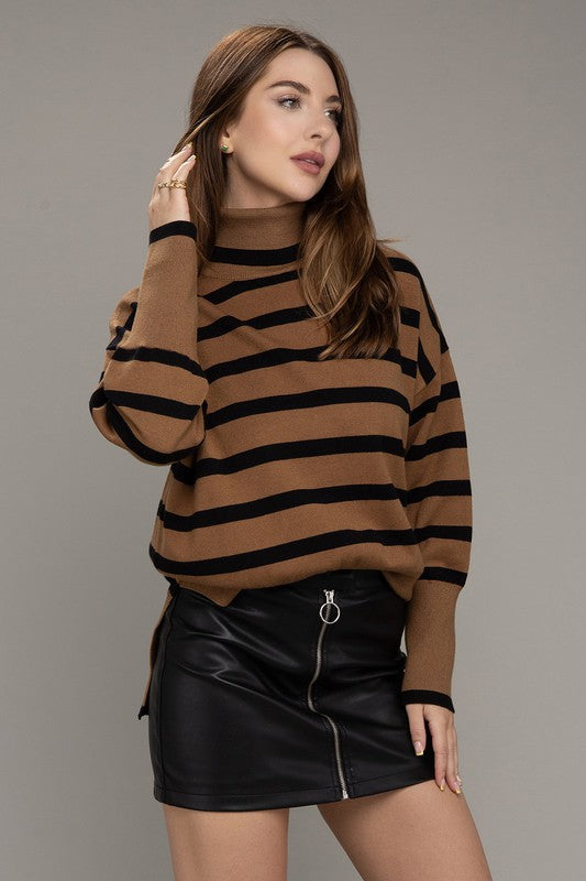 Stripe Turtleneck Knit Sweater