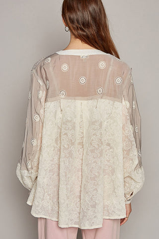 POL Eyelet Button Up Shirt Top