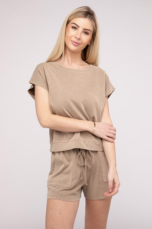 Matching Top and Shorts Set MOCHA BROWN Set