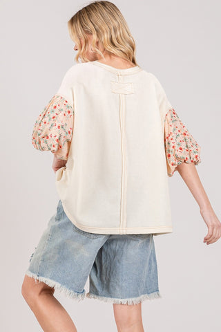 SAGE + FIG Round Neck Bubble Sleeve Oversize Top top