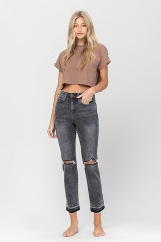 High Rise Released Hem Straight Leg Jeans Jeans