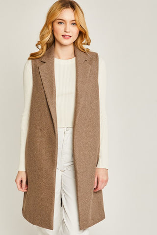 JQ Fleece Long Line Vest COCO BROWN vest