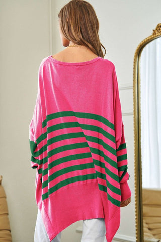 Multi Striped Elbow Patch Loose Fit Sweater Top Sweater