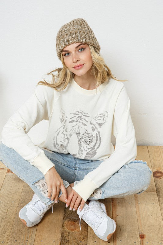 French Terry Tiger Studded Star Graphic Sweatshirt sweatshirt