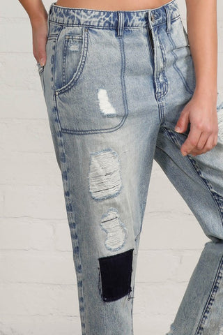 Raw Hem Patched Jeans Jeans