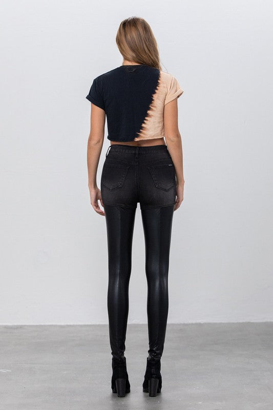 High Rise Leather Denim Pants Pants