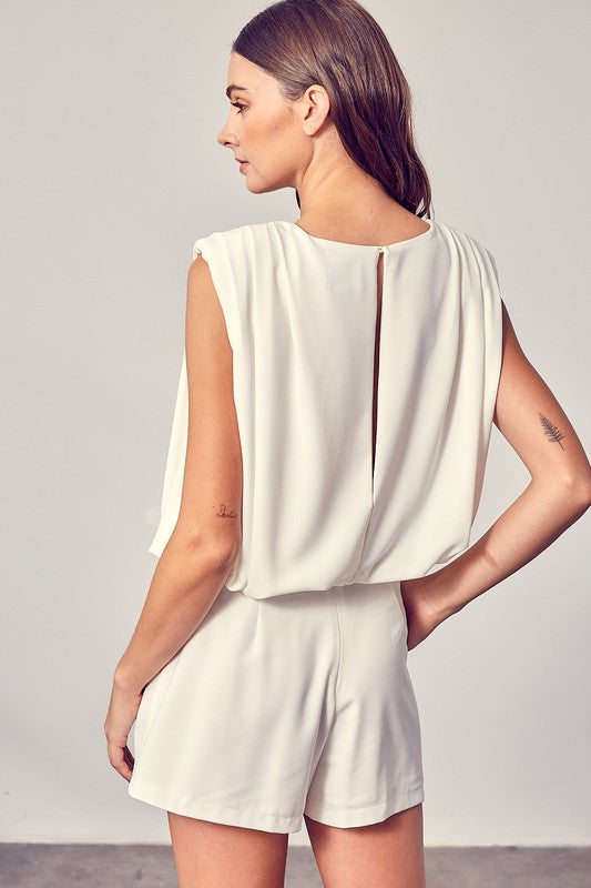 Drape Neck Open Back Romper Romper