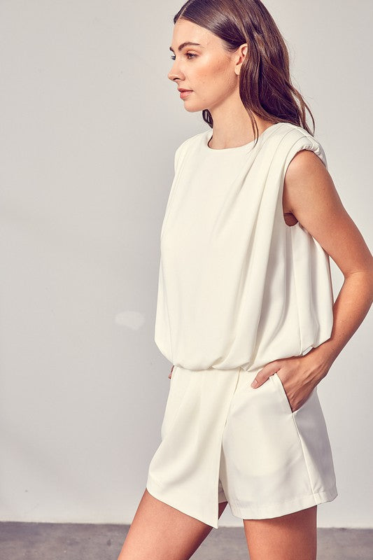 Drape Neck Open Back Romper WHITE L Romper