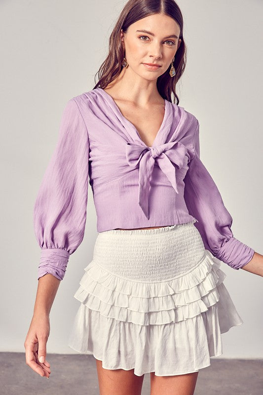 Front Tie Long Sleeve Top LAVENDER top