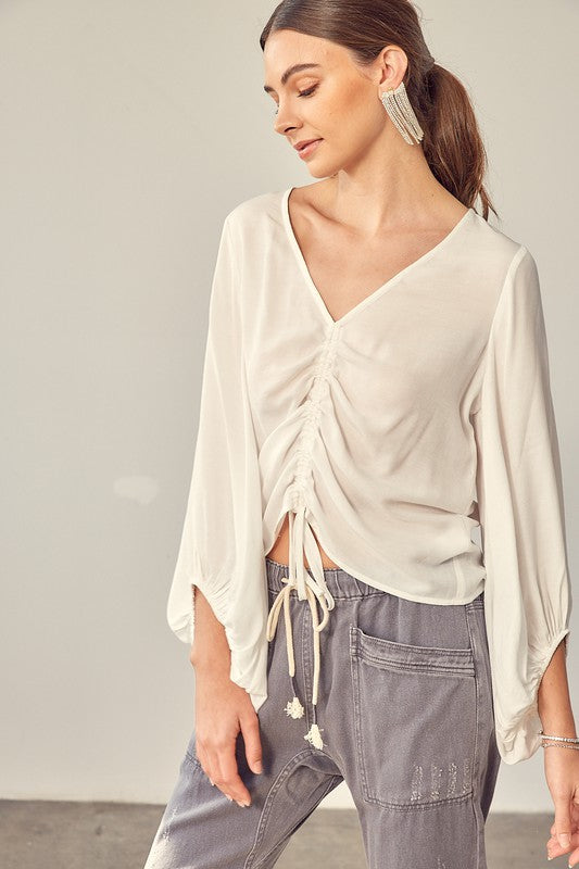 Front Tie Shirring Top Top