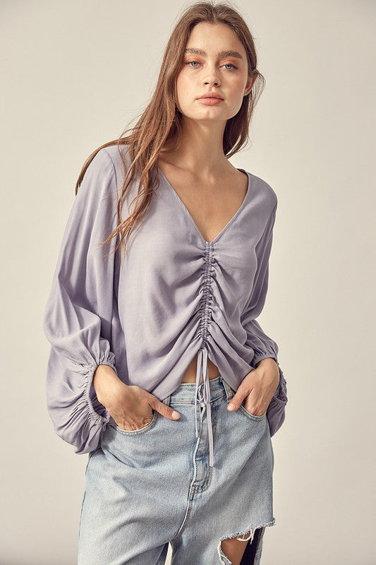 Front Tie Shirring Top DOVE Top