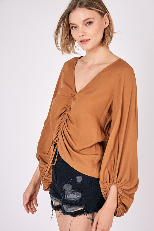 Front Tie Shirring Top Top