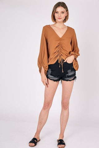 Front Tie Shirring Top Top