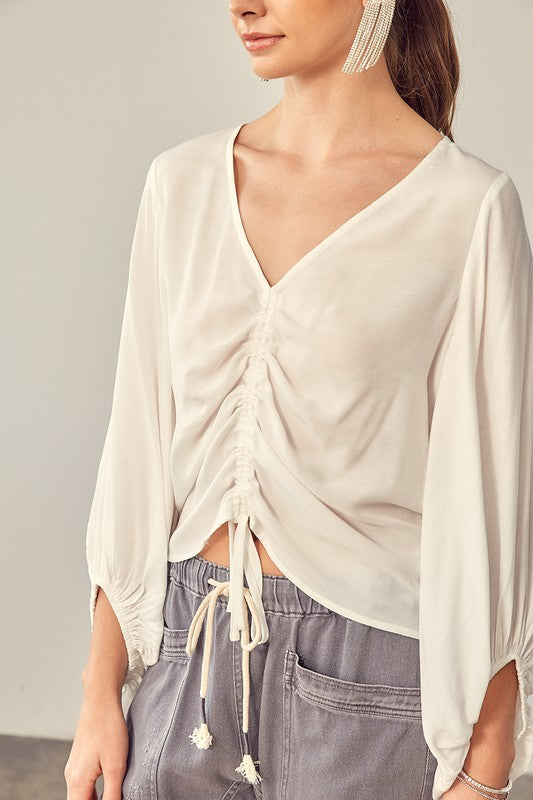 Front Tie Shirring Top Top