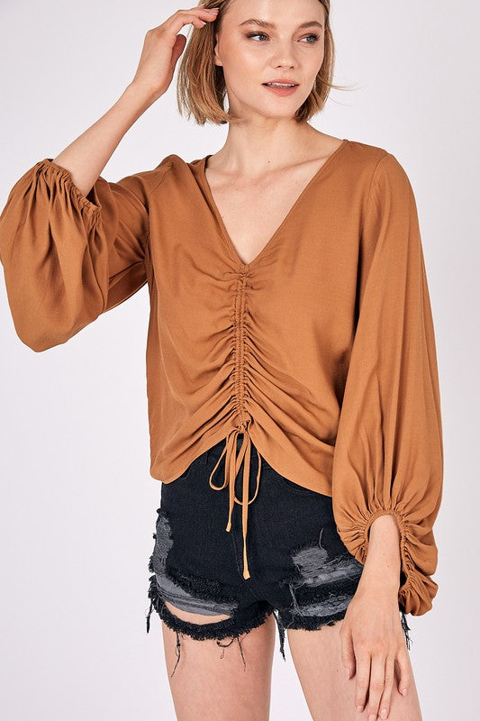 Front Tie Shirring Top Top