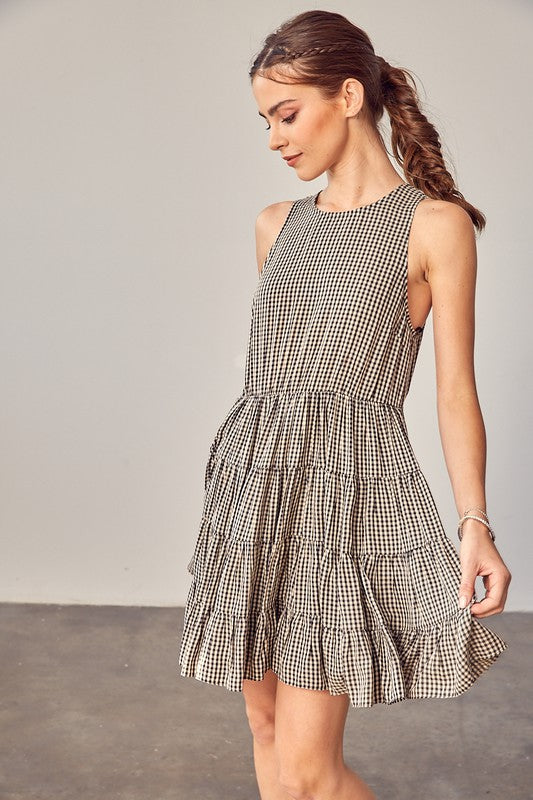 Gingham Tiered Dress BLACK Dress