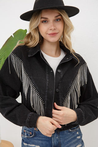 Denim Chevron Fringe Jacket denim jacket