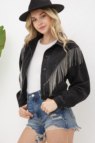 Denim Chevron Fringe Jacket denim jacket