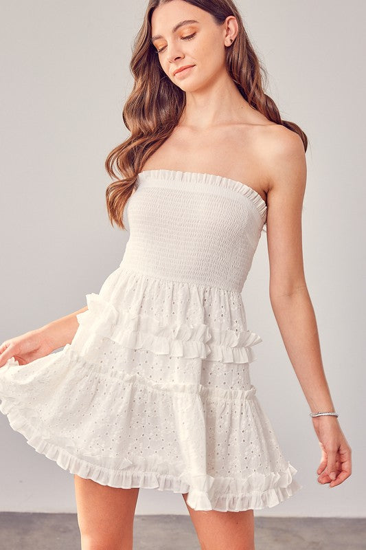 Smocked Embroidery Dress WHITE Dress