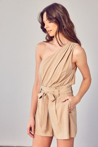 One Shoulder Self Tie Romper Romper