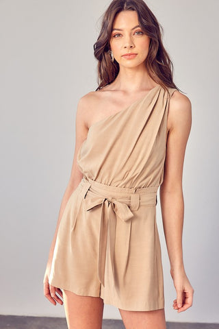 One Shoulder Self Tie Romper GOLDEN BEIGE Romper