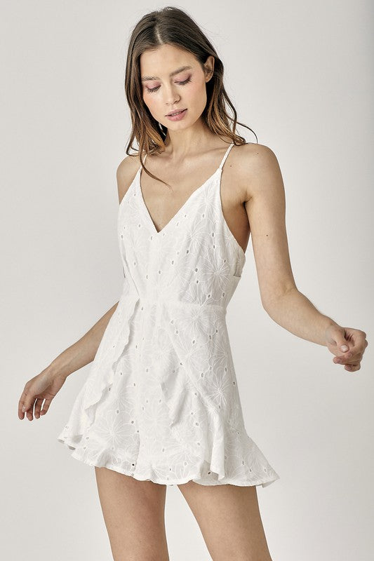 Overlap Ruffled Cami Romper WHITE Jumpsuits and Rompers