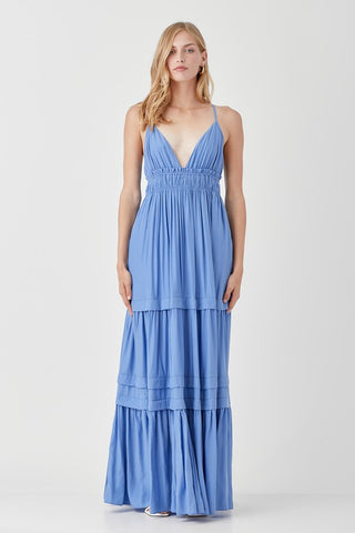 Shirred Ruffle Folded Detail Maxi Dress Dress