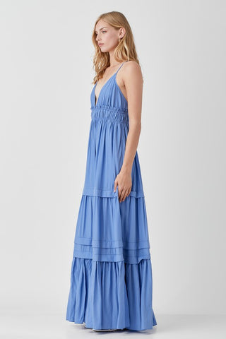 Shirred Ruffle Folded Detail Maxi Dress Dress