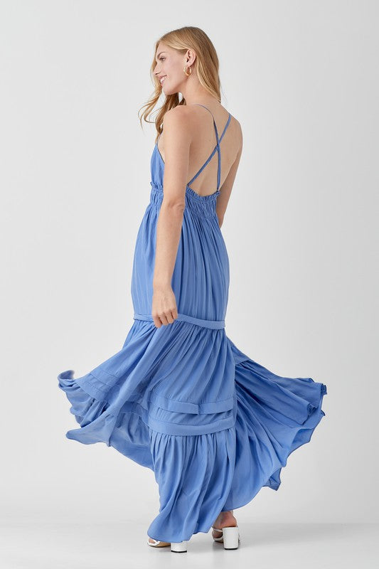 Shirred Ruffle Folded Detail Maxi Dress Dress