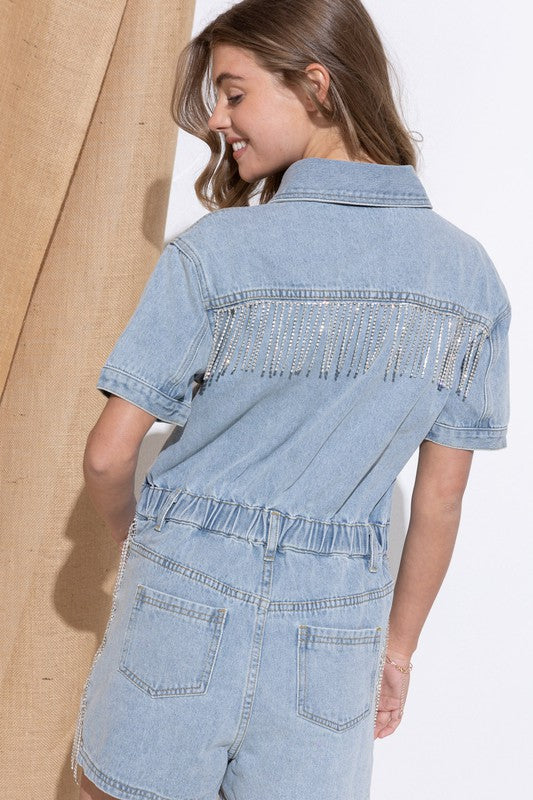 Washed Denim Overall Romper Jumpsuits and Rompers