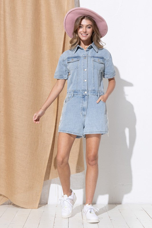 Washed Denim Overall Romper Jumpsuits and Rompers