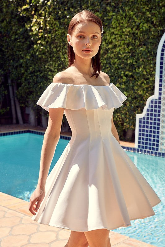 A Line Ruffle Dress WHITE Dress