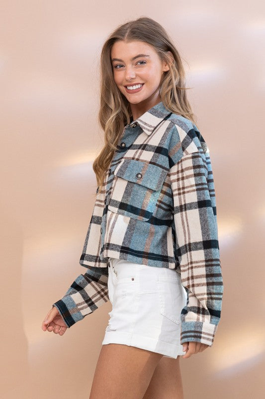 Plaid Crop Shirt Jacket Jacket