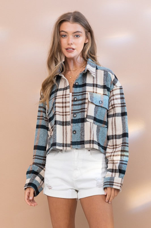 Plaid Crop Shirt Jacket Jacket