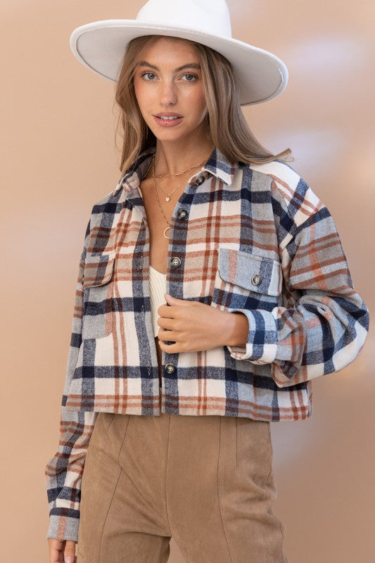 Plaid Crop Shirt Jacket Jacket