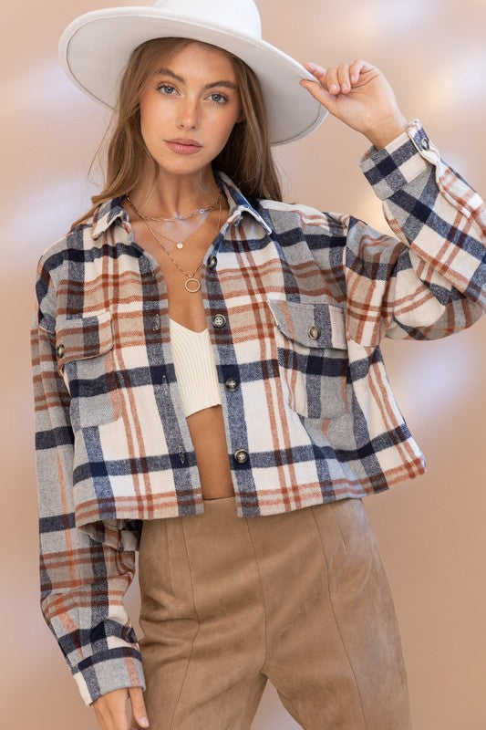 Plaid Crop Shirt Jacket Jacket