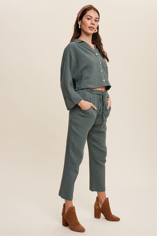 Long Sleeve Button Down and Long Pants Sets Set