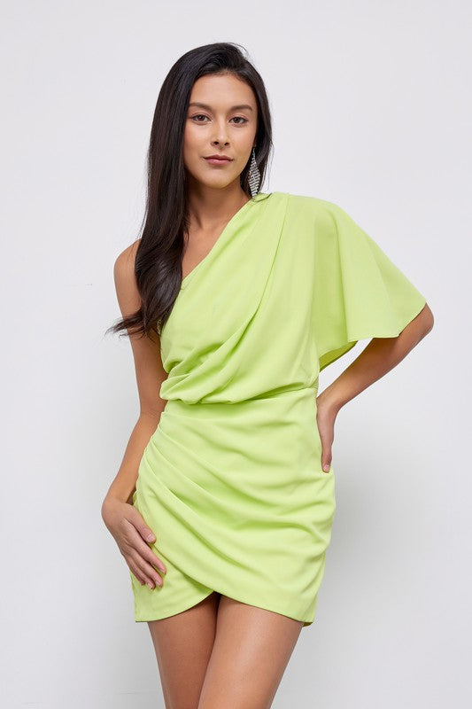 One Shoulder Wrap Dress LIME S Dress