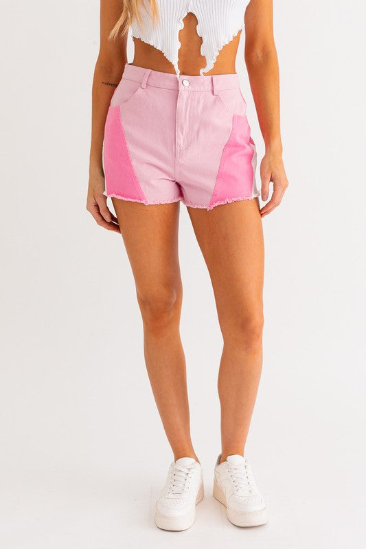 Pink Color Blocked Shorts PINK-WHITE Shorts