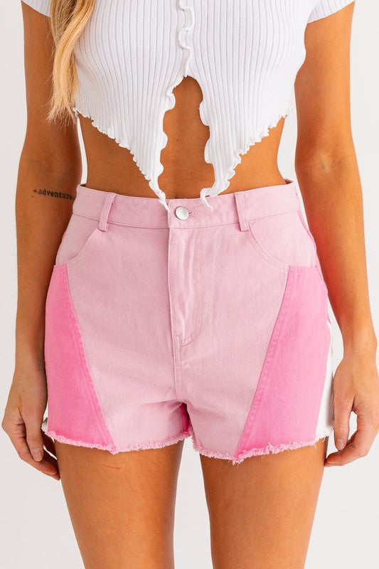 Pink Color Blocked Shorts Shorts