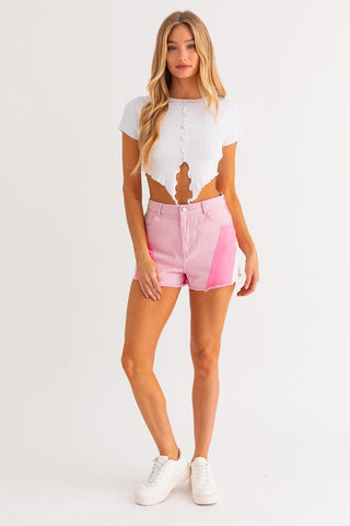 Pink Color Blocked Shorts Shorts
