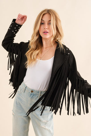 Studded Fringe Open Western Jacket Jacket