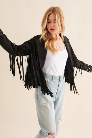 Studded Fringe Open Western Jacket Jacket