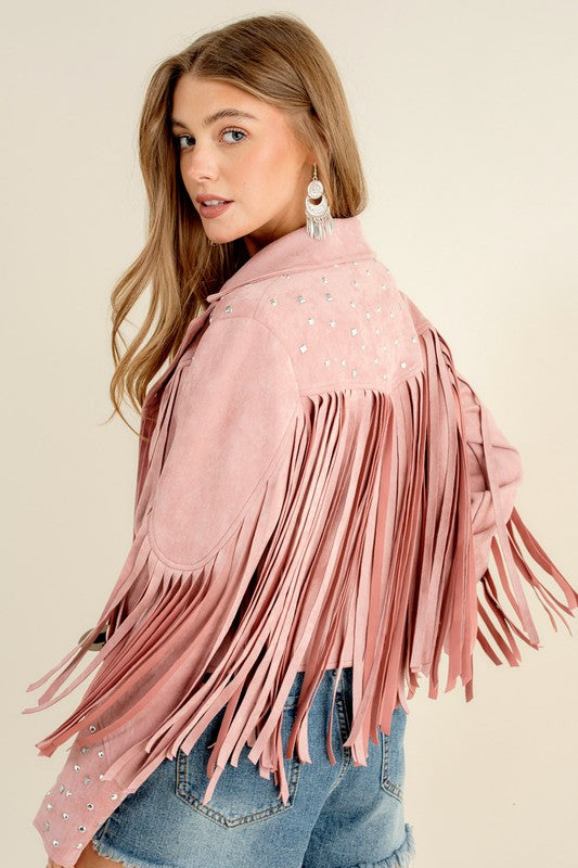 Studded Fringe Open Western Jacket Jacket