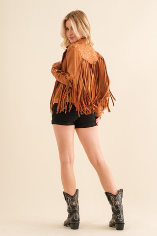 Studded Fringe Open Western Jacket Jacket