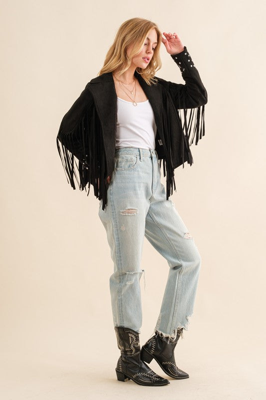 Studded Fringe Open Western Jacket Jacket