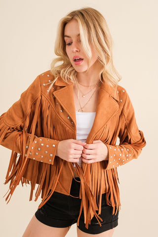 Studded Fringe Open Western Jacket Jacket