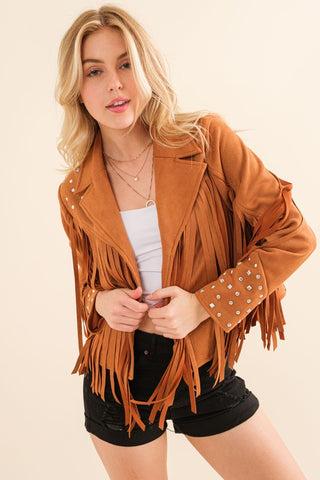 Studded Fringe Open Western Jacket Jacket