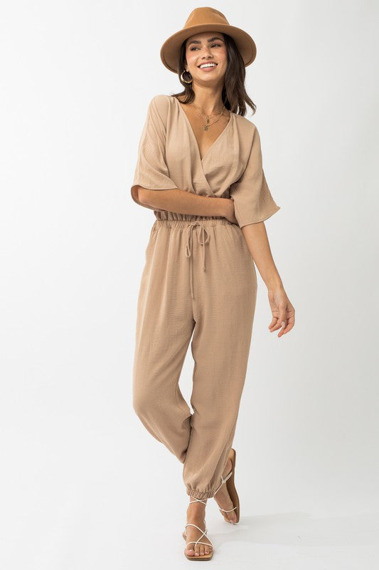 Dolman Sleeve Surplice Jumpsuit DK TAUPE Jumpsuits and Rompers