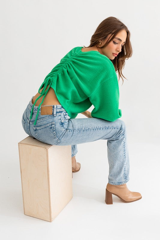 Fuzzy Sweater with Back Ruching GREEN Sweater